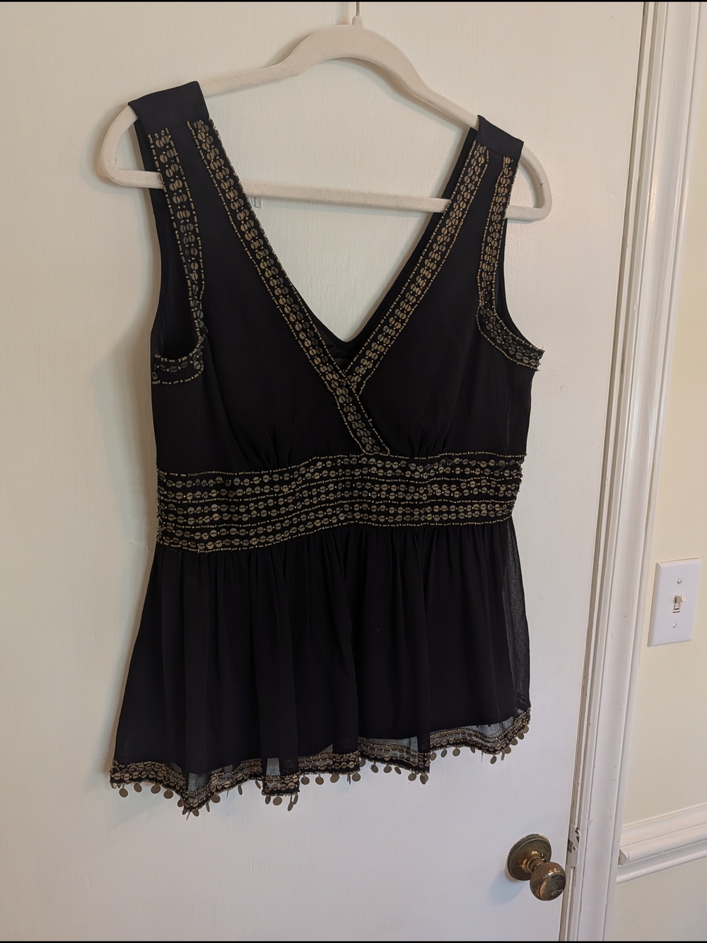 Night Way Collections Black Tank Top with Gold Embroidery